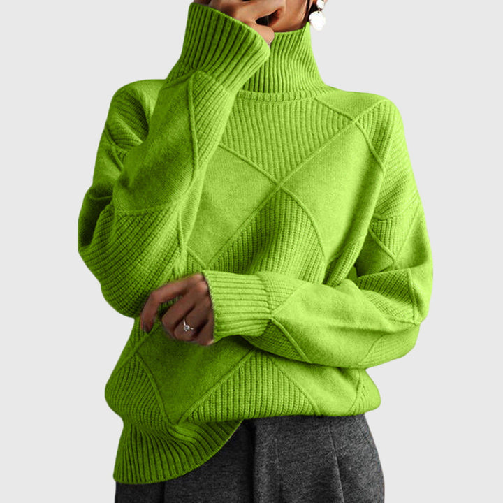 Comfortable Ribbed Knit Sweatshirt for Women with Turtleneck Long Sleeve Oversized Drop Shoulder Style