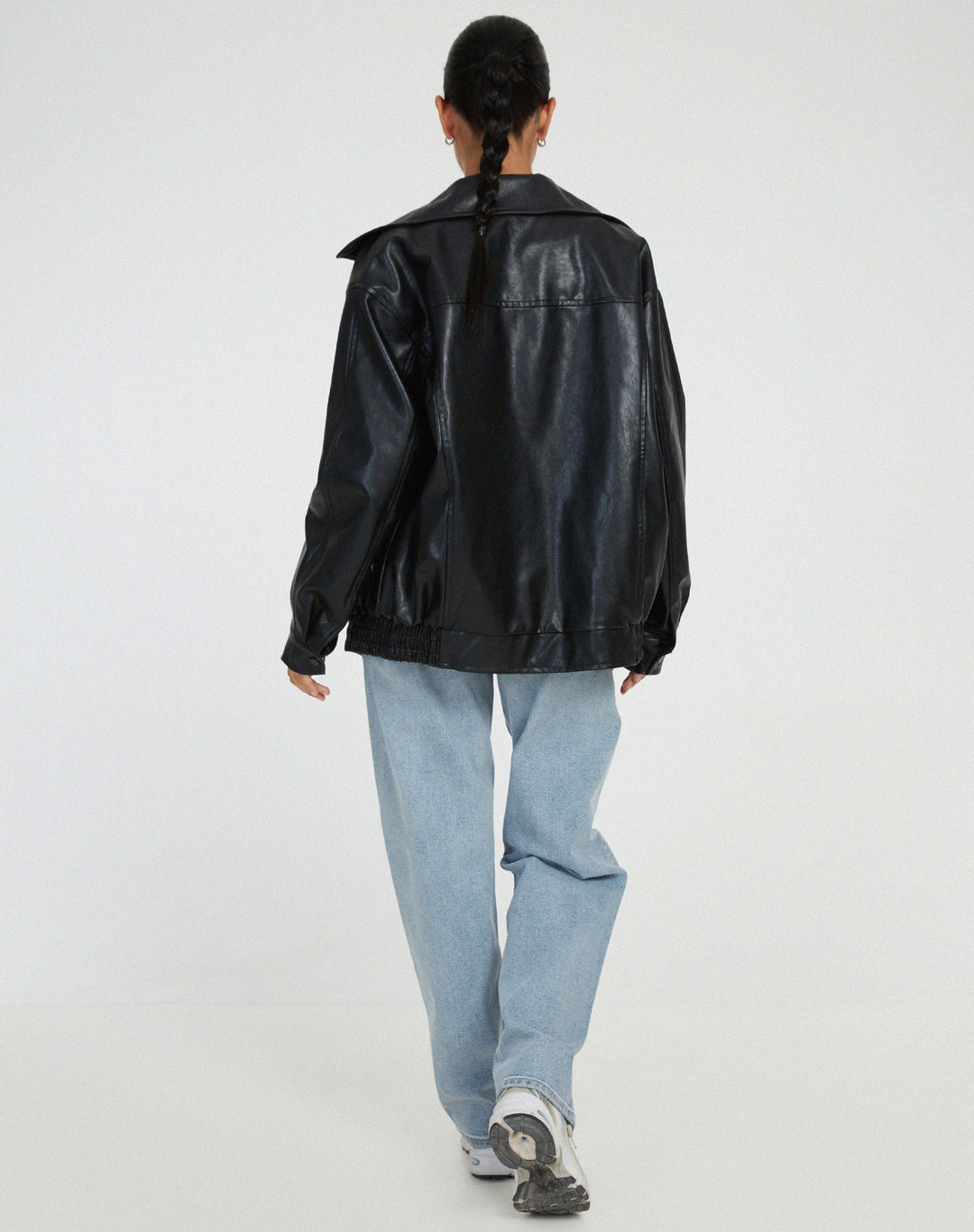 Effortless Faux Leather Jacket for Women with Collared Long Sleeve Oversized Relaxed Style