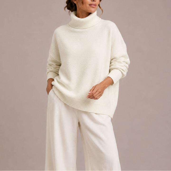 Women's Oversized Turtleneck Sweater, Relaxed Fit Knit