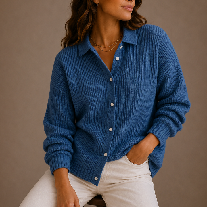 Women's Relaxed Fit Collared Knit Cardigan