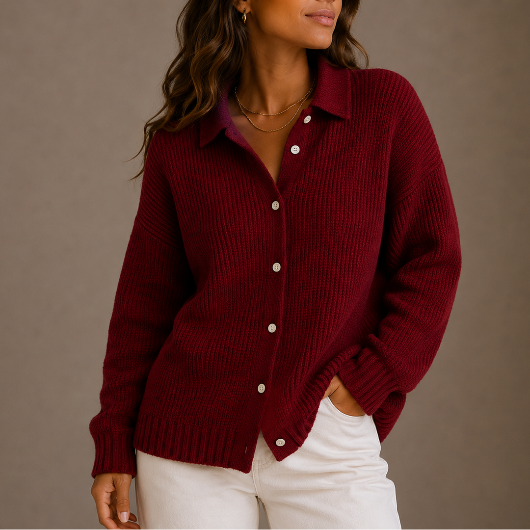 Women's Relaxed Fit Collared Knit Cardigan