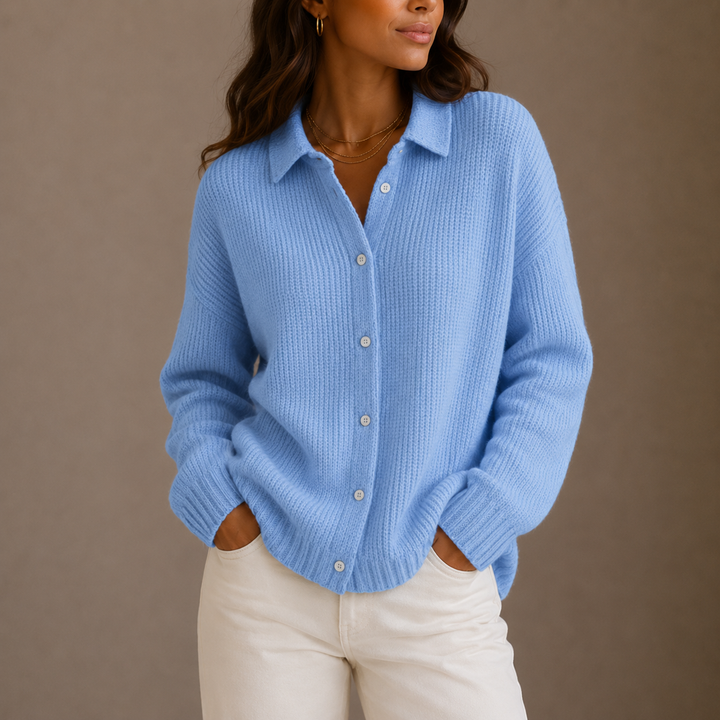 Women's Relaxed Fit Collared Knit Cardigan