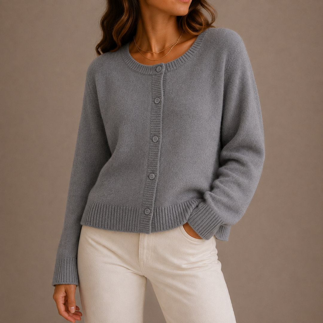 Women's Round Neck Knit Cardigan with Button Front