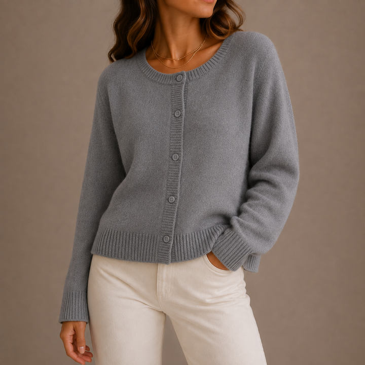 Women's Round Neck Knit Cardigan with Button Front