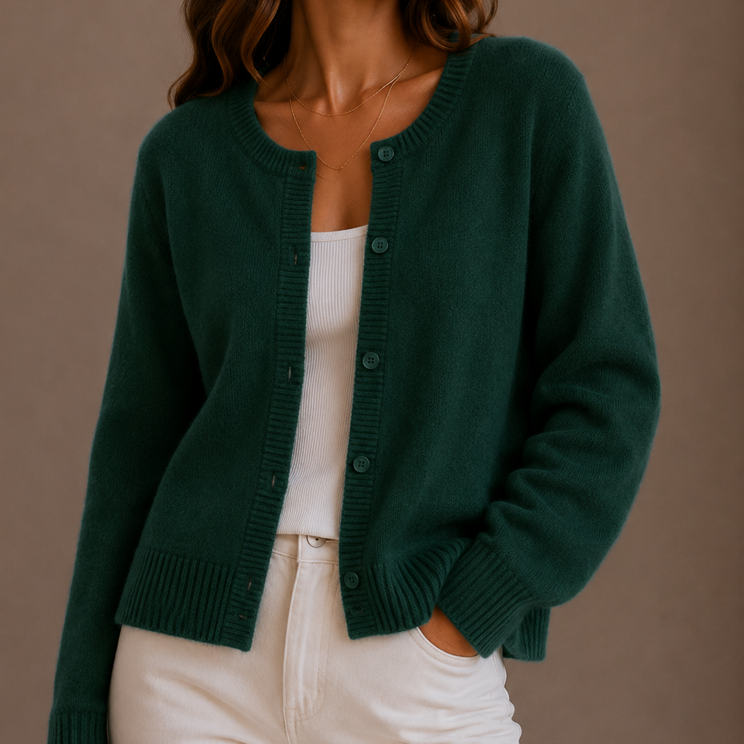 Women's Round Neck Knit Cardigan with Button Front