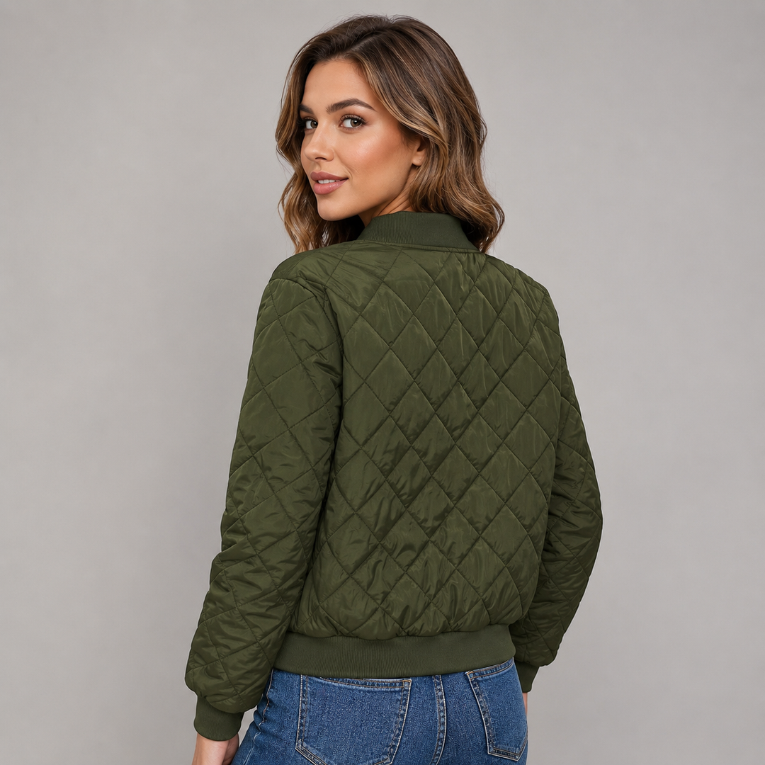 Women's Cropped Diamond Quilted Bomber Jacket