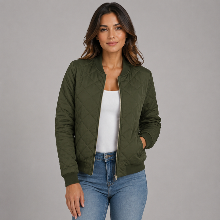 Women's Cropped Diamond Quilted Bomber Jacket