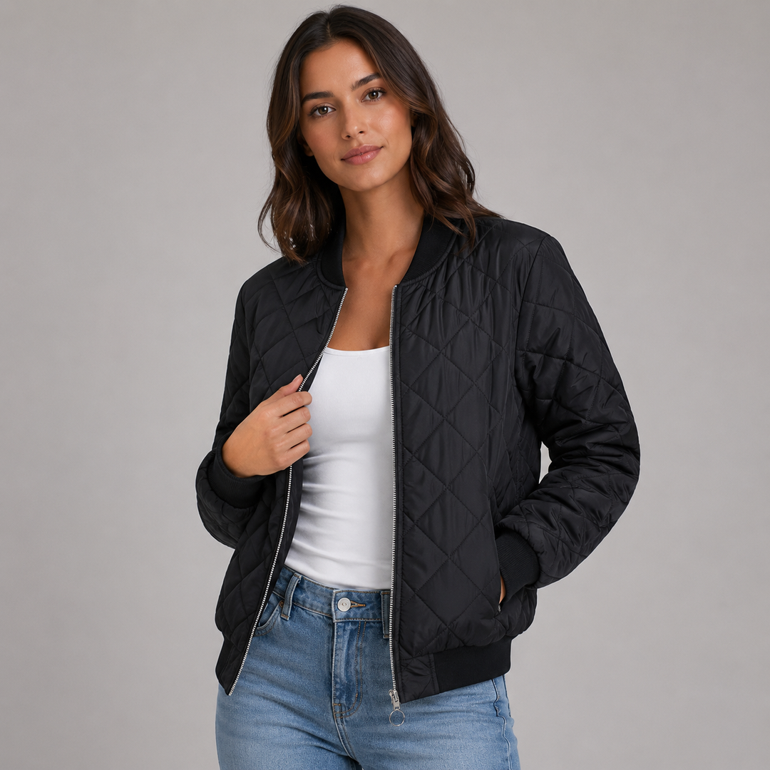 Women's Cropped Diamond Quilted Bomber Jacket