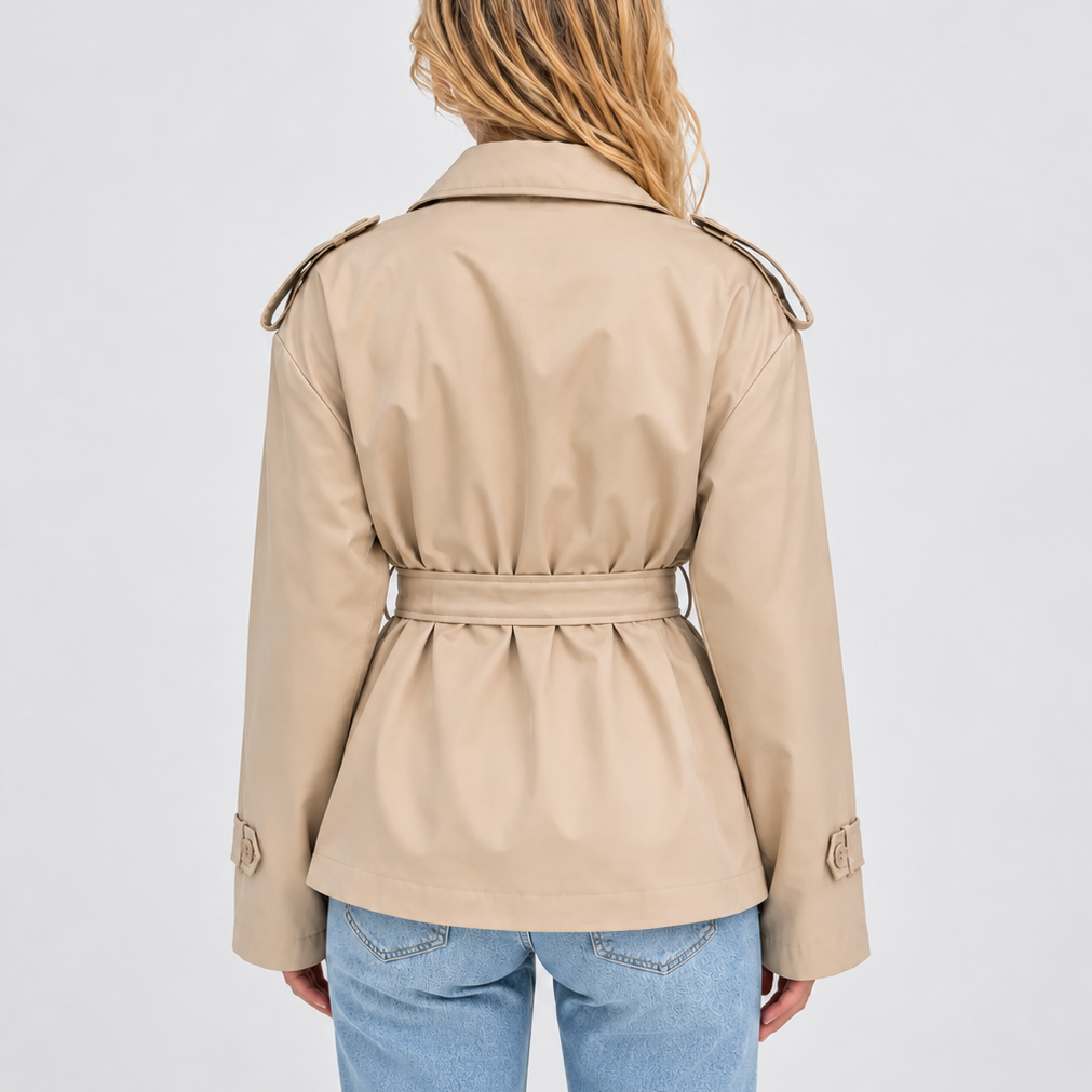 Women's Short Double-Breasted Trench Coat with Belt