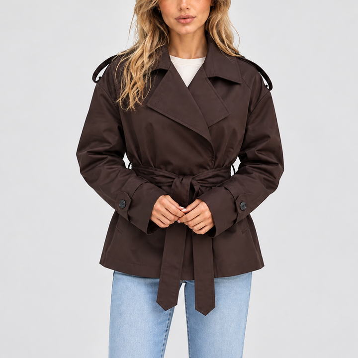 Women's Short Double-Breasted Trench Coat with Belt
