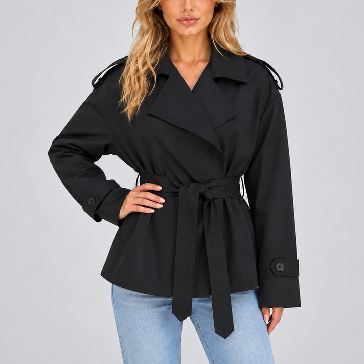 Women's Short Double-Breasted Trench Coat with Belt