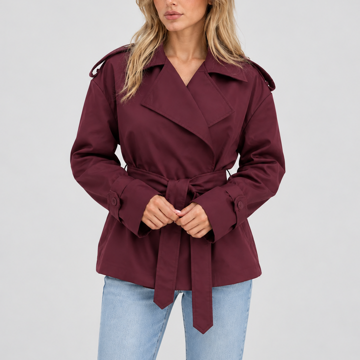 Women's Short Double-Breasted Trench Coat with Belt