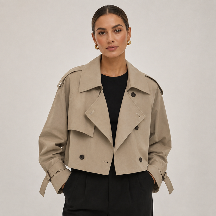 Women's Cropped Double-Breasted Trench Coat