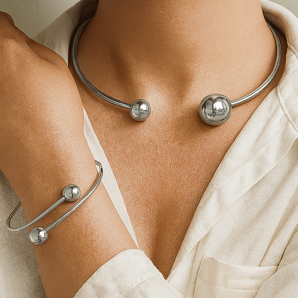 Parure Minimalista Collana e Bracciale per Polso Luminosi | Oro