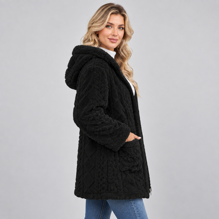 Women's Hooded Teddy Jacket, Borg Fleece Zip-Up