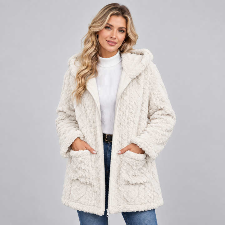 Women's Hooded Teddy Jacket, Borg Fleece Zip-Up