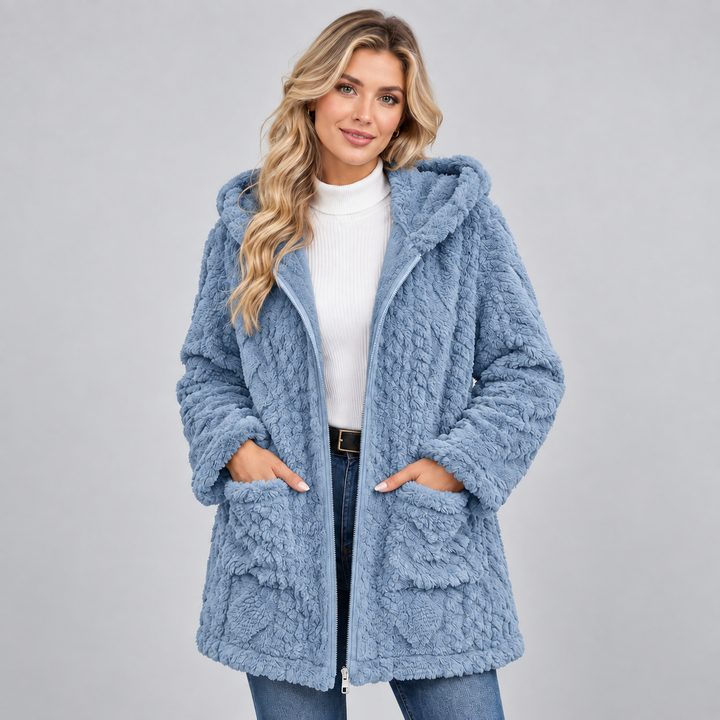 Women's Hooded Teddy Jacket, Borg Fleece Zip-Up