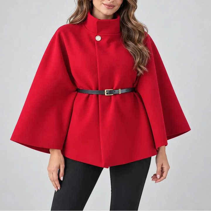 Women's High Neck Cape Coat with Belt