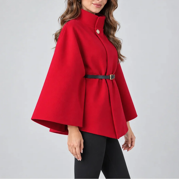 Women's High Neck Cape Coat with Belt