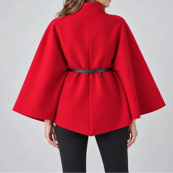 Women's High Neck Cape Coat with Belt