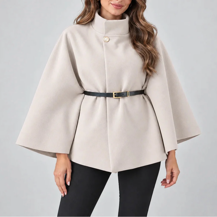 Women's High Neck Cape Coat with Belt