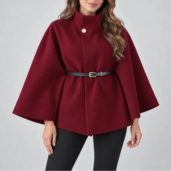 Women's High Neck Cape Coat with Belt
