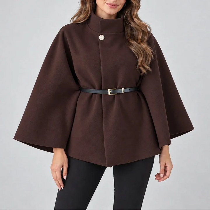 Women's High Neck Cape Coat with Belt