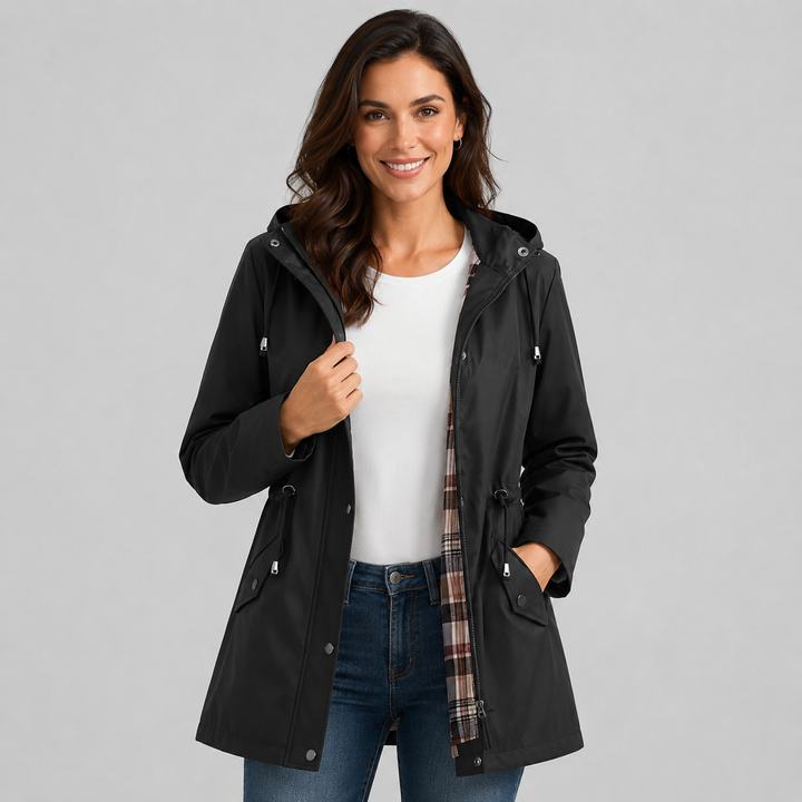 Women's Hooded Raincoat with Check Lining