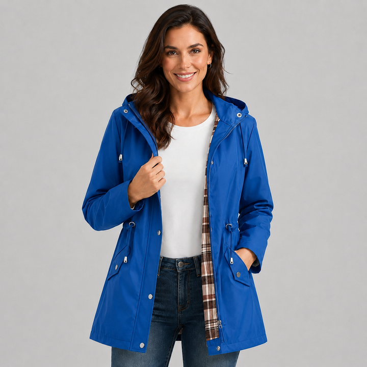 Women's Hooded Raincoat with Check Lining