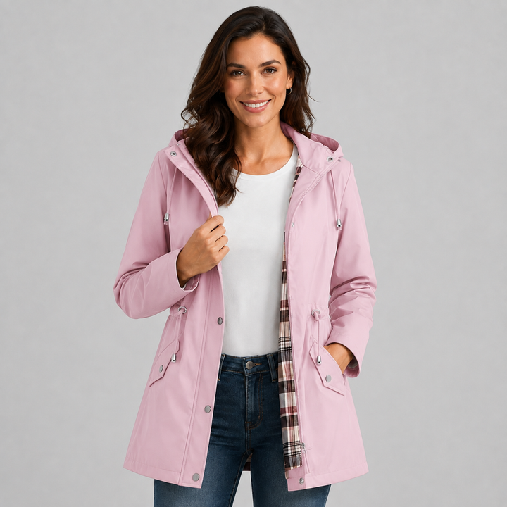 Women's Hooded Raincoat with Check Lining