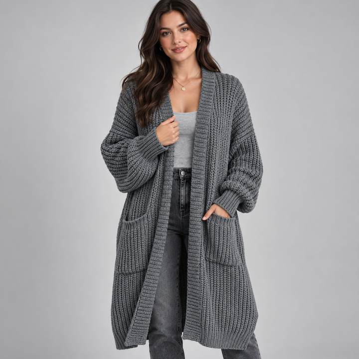 Women's Longline Chunky Knit Open Front Cardigan