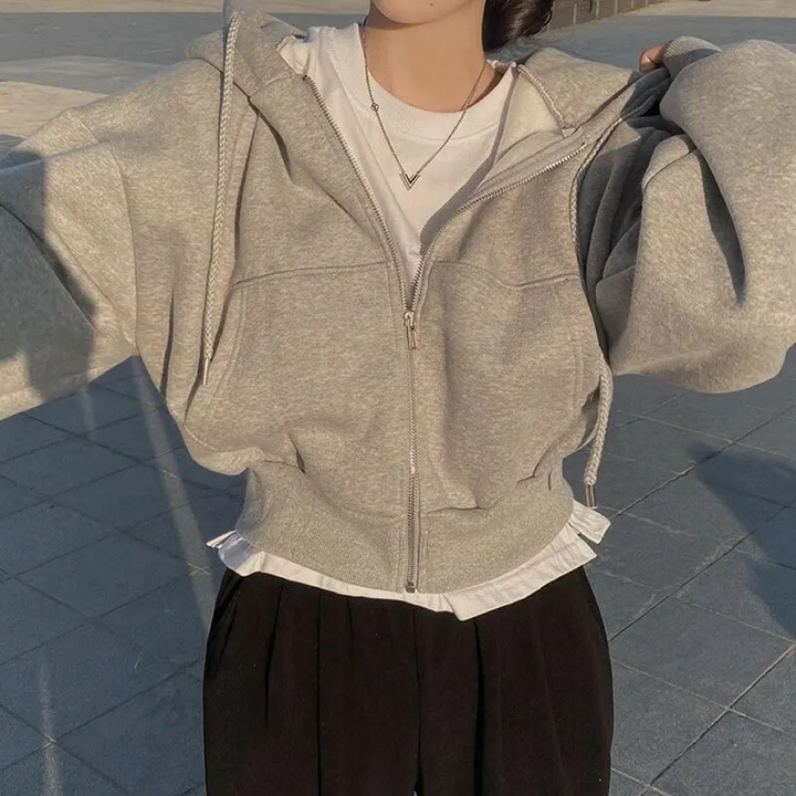 Comfortable Zip Up Hoodie for Women with Drawstring Hood Long Sleeve Cropped Oversized Style