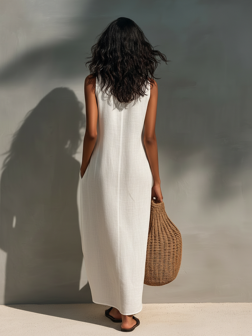 Damen Minimalistisches ärmelloses Maxikleid mit Ausschnitt