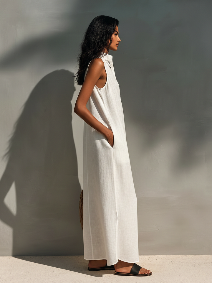 Damen Minimalistisches ärmelloses Maxikleid mit Ausschnitt