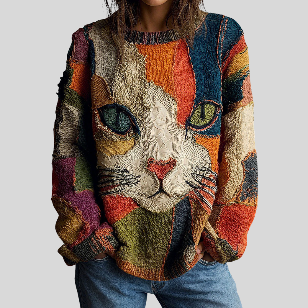 Artistic cat print top for women
