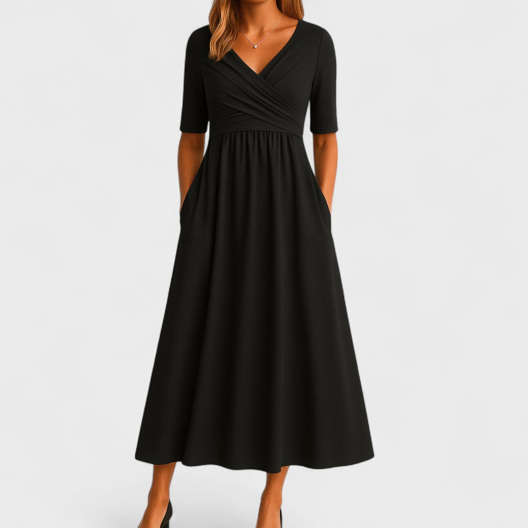 Monica | Elegant Black Tie Dress for Women in A Line Wrap Style