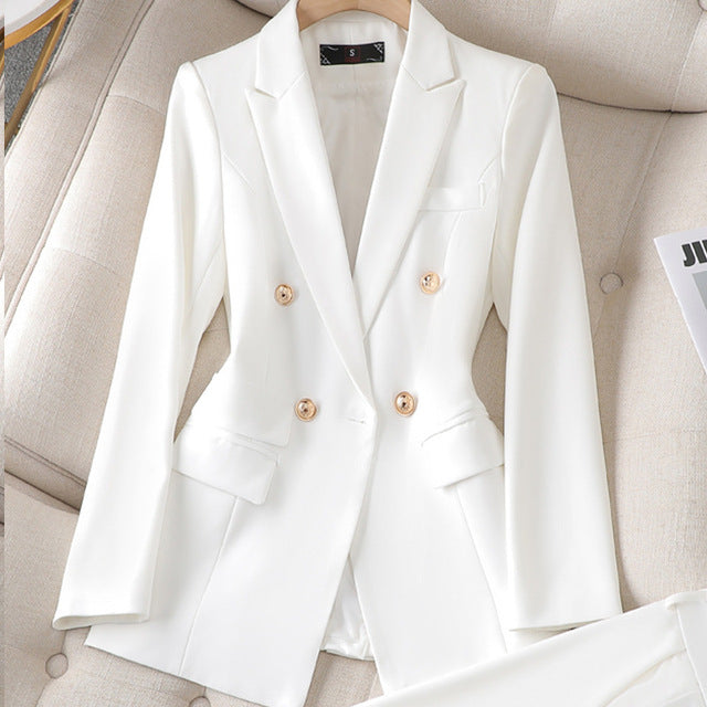Elegant Tailored Blazer Set for Women with Lapel Collar Long Sleeve Wide Leg Pant Two Piece Style