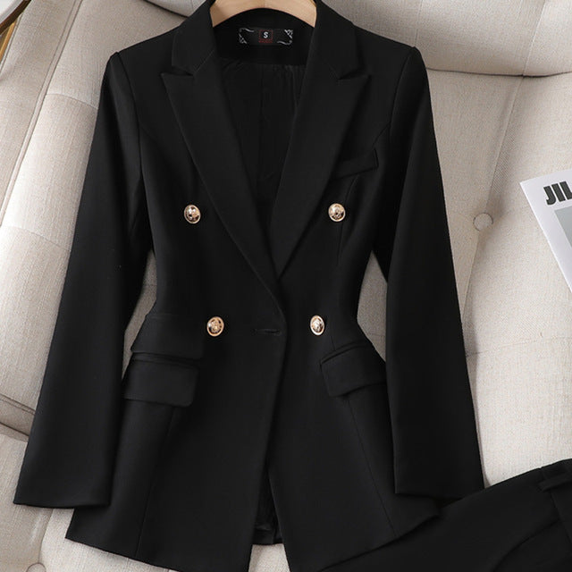 Elegant Tailored Blazer Set for Women with Lapel Collar Long Sleeve Wide Leg Pant Two Piece Style