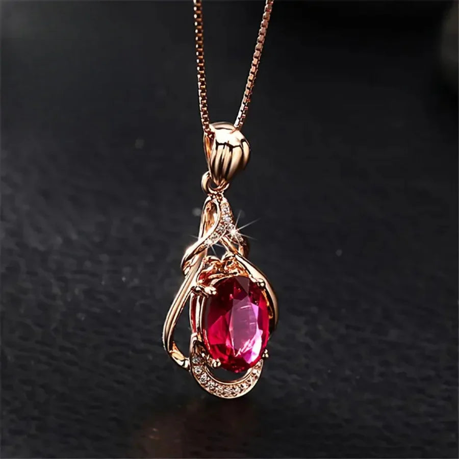 Exquisite Rote Kristall Gold Halskette | Gold