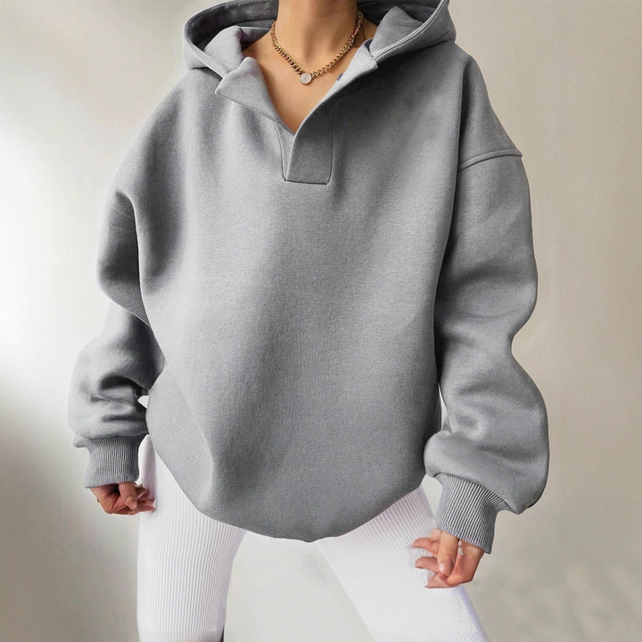 Comfortable Oversized Fleece Hoodie for Women with V Neck Long Sleeve Drop Shoulder Relaxed Style