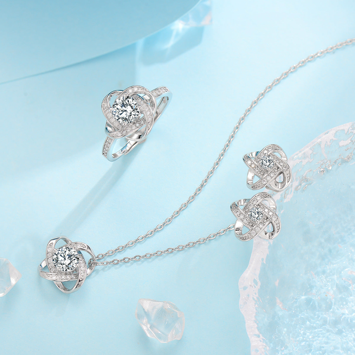 Fleur de Givre Kleeblatt-Knoten Set | Weißgold