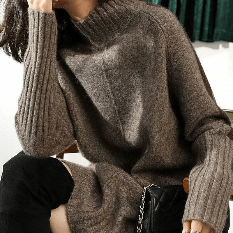 Cozy Turtleneck Sweater Dress for Women with Long Sleeve Oversized Ribbed Knit Relaxed Style