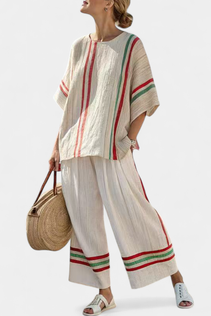 Truvane | Bequeme Boho-Bluse mit Print & locker sitzende Hose