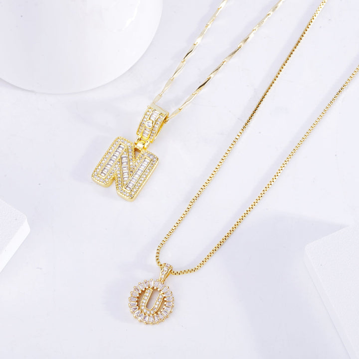 Pavé Anfangsbuchstaben Halskettenset | Weißgold