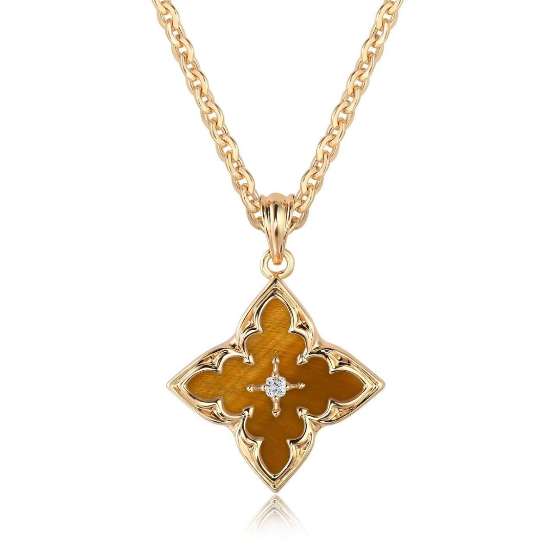 Collana pendente trifoglio bianco | Oro