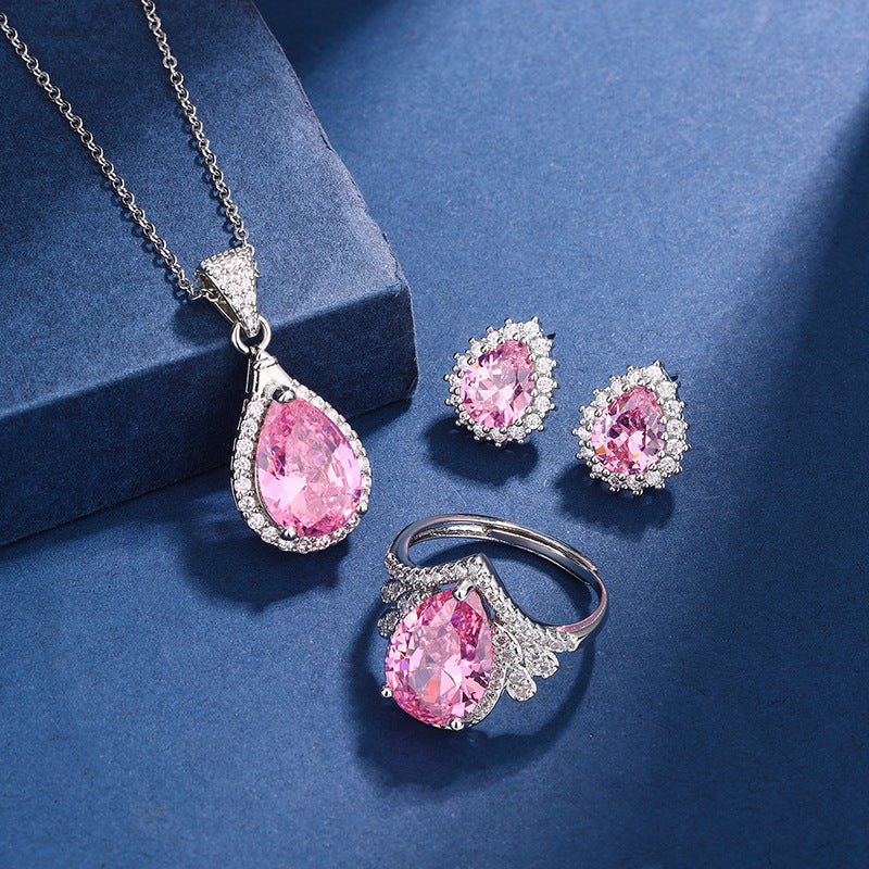 Aria Tropfen Pink Set | Weißgold