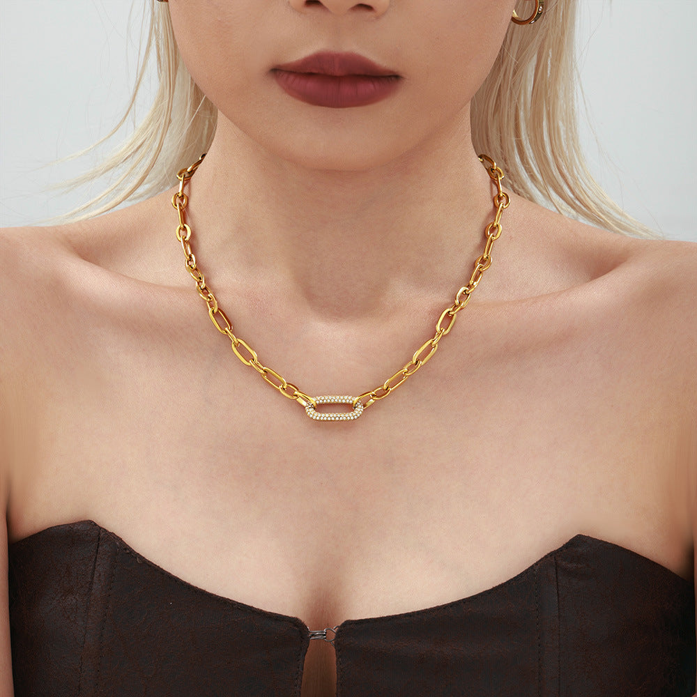 Paved Chunky Chain Link Jewelry Set | Gold