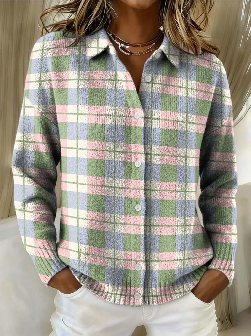 Lena – Karierte Hoodie-Bluse in frischen Pastellfarben