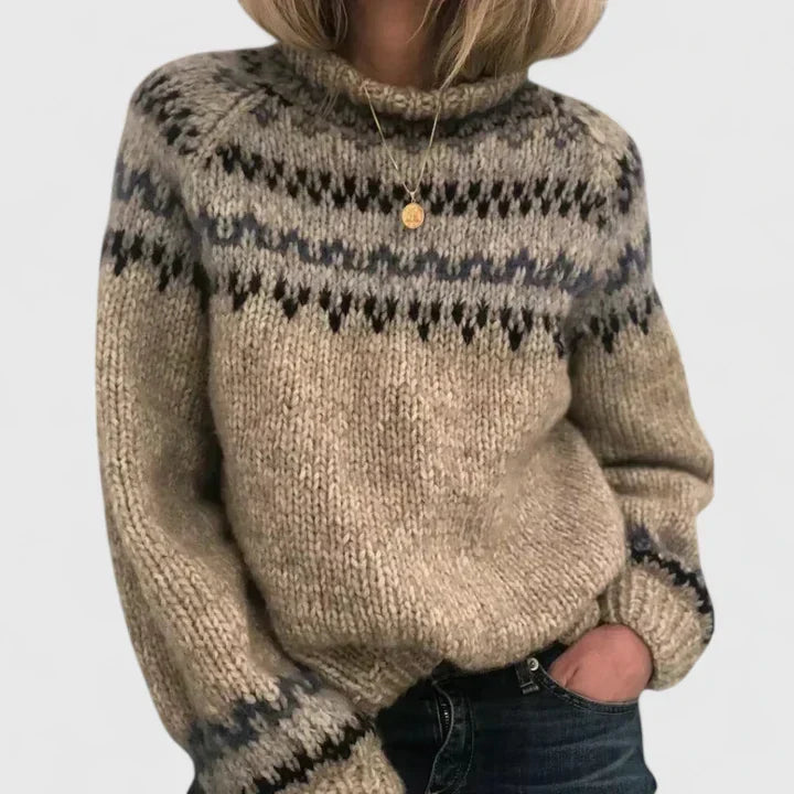 Comfortable Fair Isle Print Sweater for Women with Turtleneck Long Sleeve Relaxed Oversized Knit Style