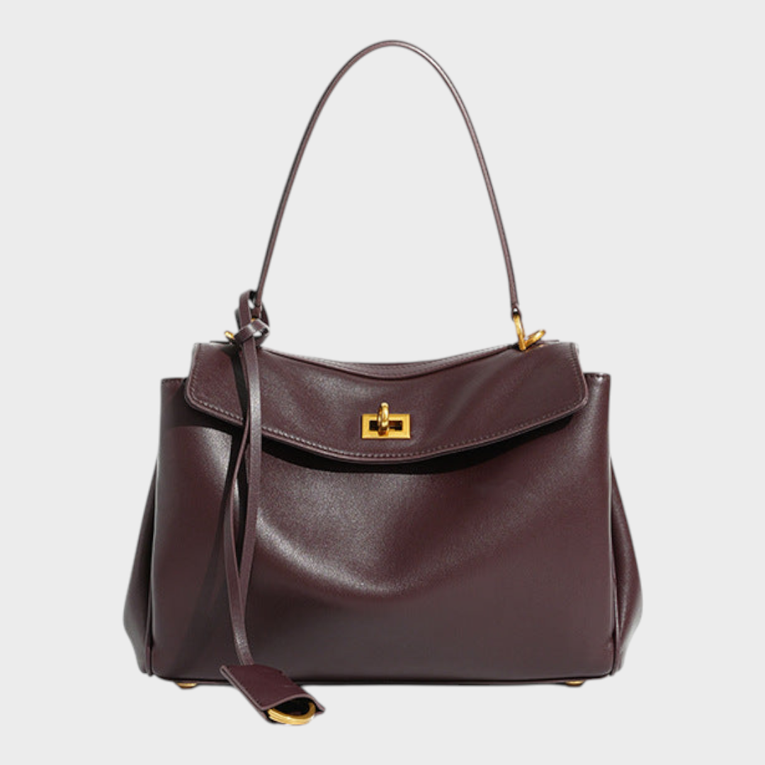 Two-Way Carry Leather Shoulder Bag with Top Handle